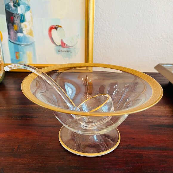 Vintage Gold Rimmed Compote Nut Candy Dish w/ Ladle Cottagecore Traditional MCM - Picture 3 of 10